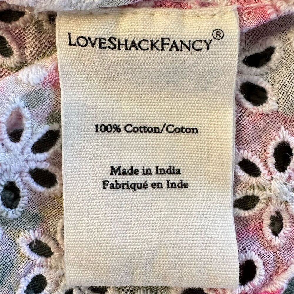 LoveShackFancy Romantic Eyelet Pink White Floral Square Neck Blouse Sleeve - Picture 10 of 12